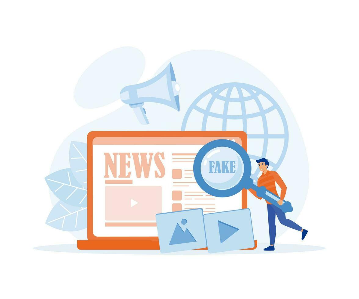 nep nieuws of false informatie verspreiden Aan website en sociaal media. nep nieuws concept. vlak vector modern illustratie