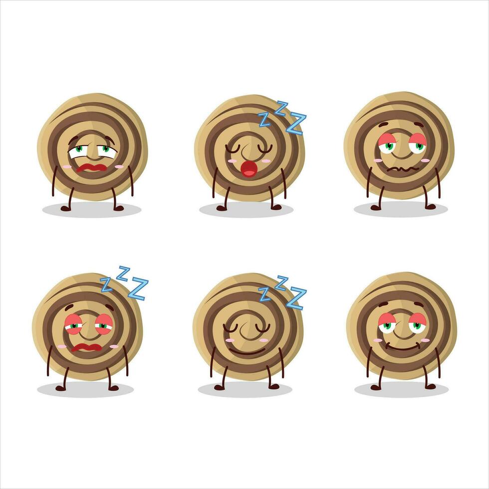 tekenfilm karakter van koekjes spiraal met slaperig uitdrukking vector