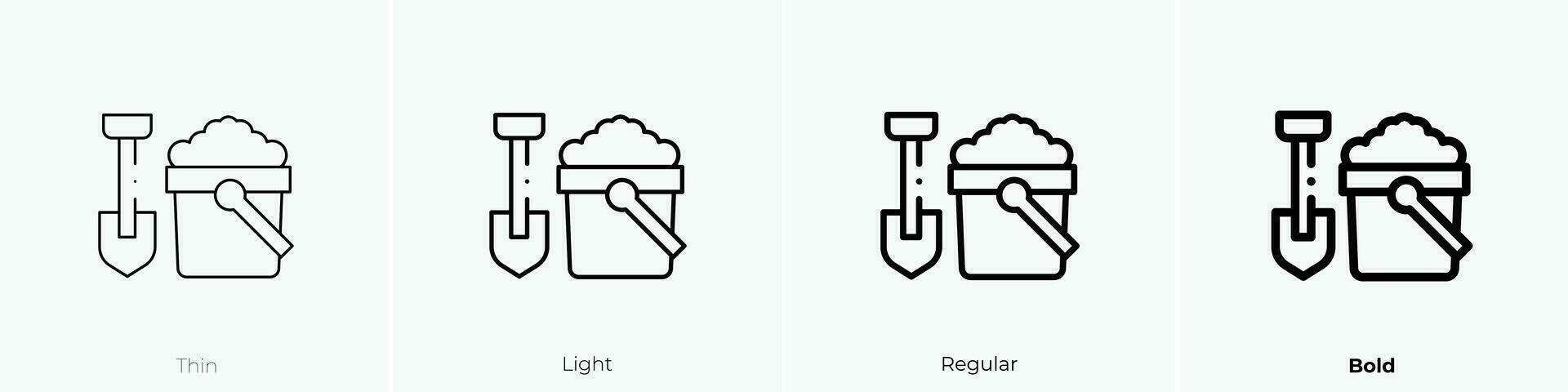 zand emmer icoon. dun, licht, regelmatig en stoutmoedig stijl ontwerp geïsoleerd Aan wit achtergrond vector