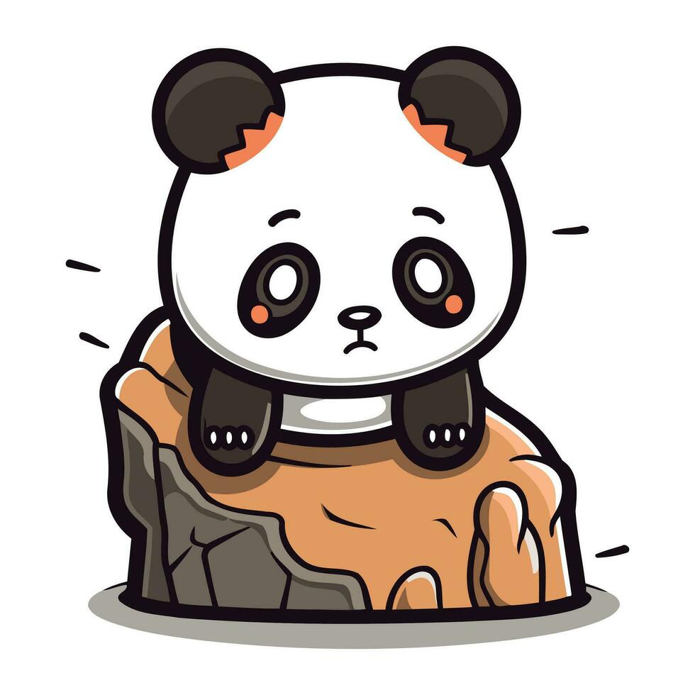 schattig panda beer zittend Aan de rots tekenfilm vector illustratie.
