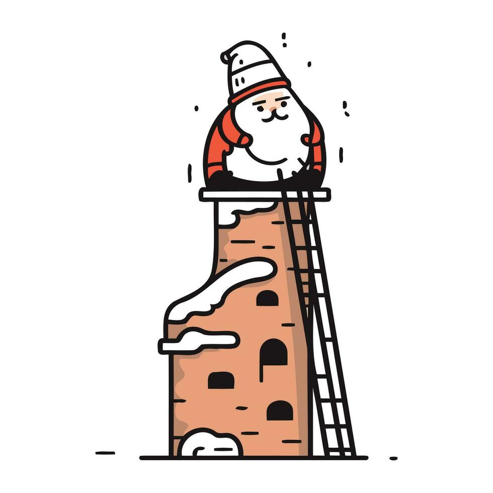 de kerstman claus beklimming de schoorsteen. vector illustratie in tekenfilm stijl.