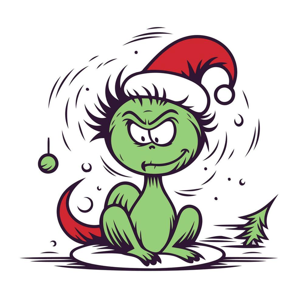 grappig tekenfilm monster in een Kerstmis hoed. vector illustratie.
