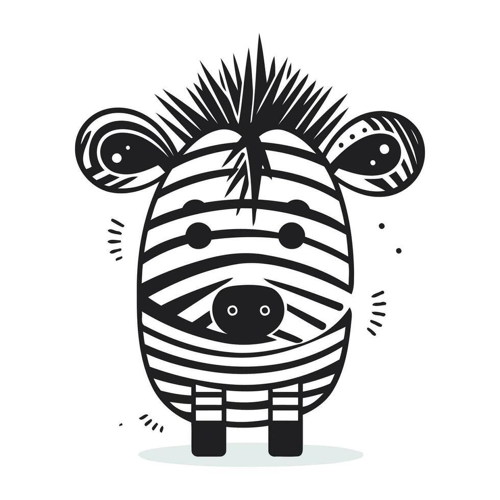 zebra. schattig tekenfilm dier. zwart en wit vector illustratie.