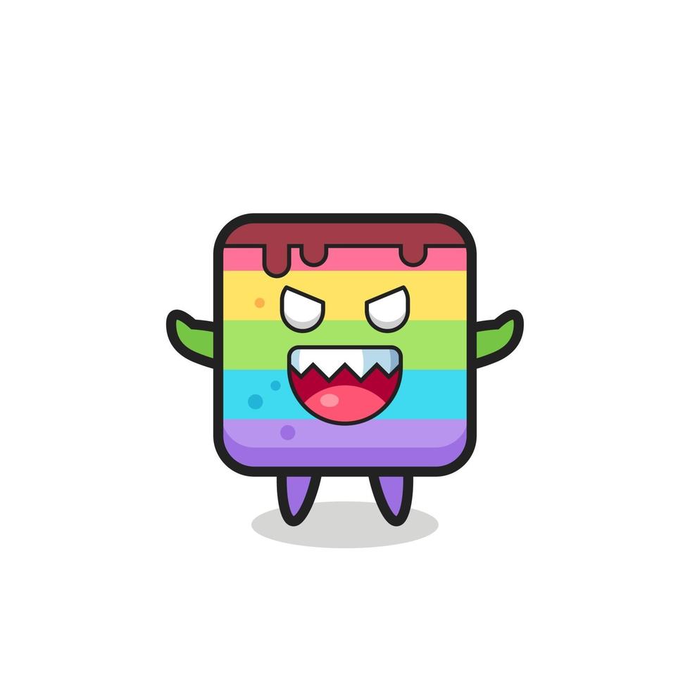 illustratie van het kwade karakter van de regenboogcake-mascotte vector