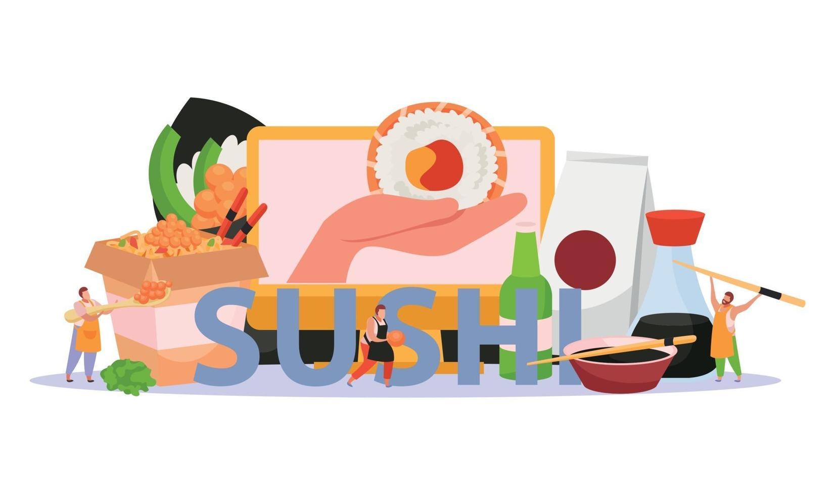 sushi platte gekleurde achtergrond vector