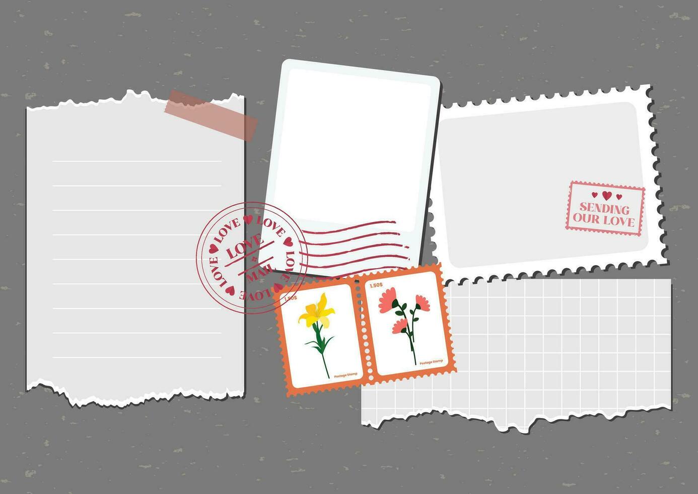 vlak ontwerp vector collage gescheurd papier plakboek journaling element ontwerp verzameling