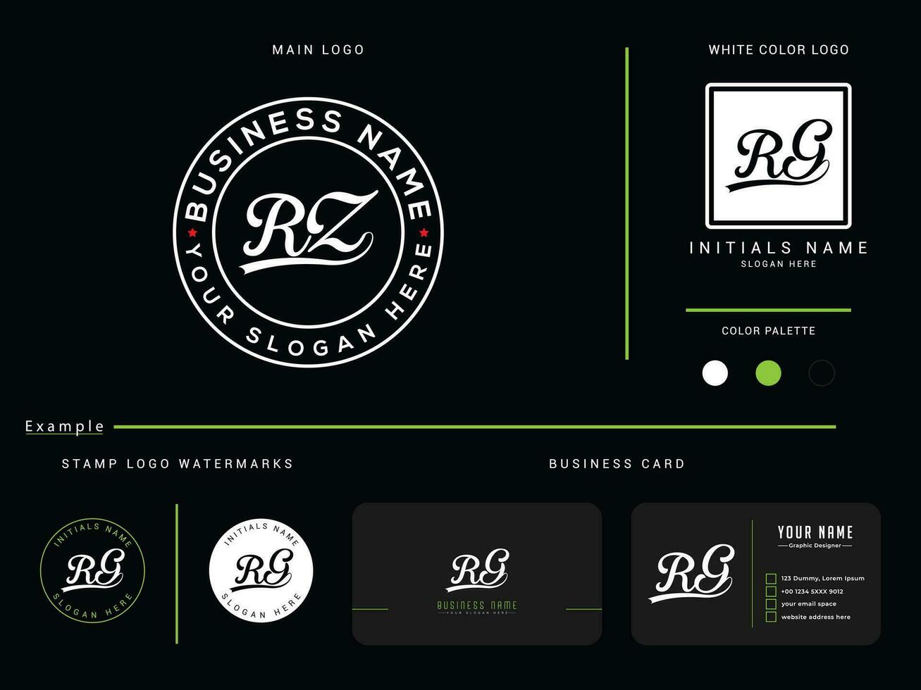 eerste vector rz logo brief, monogram rz cirkel logo met bedrijf kaart