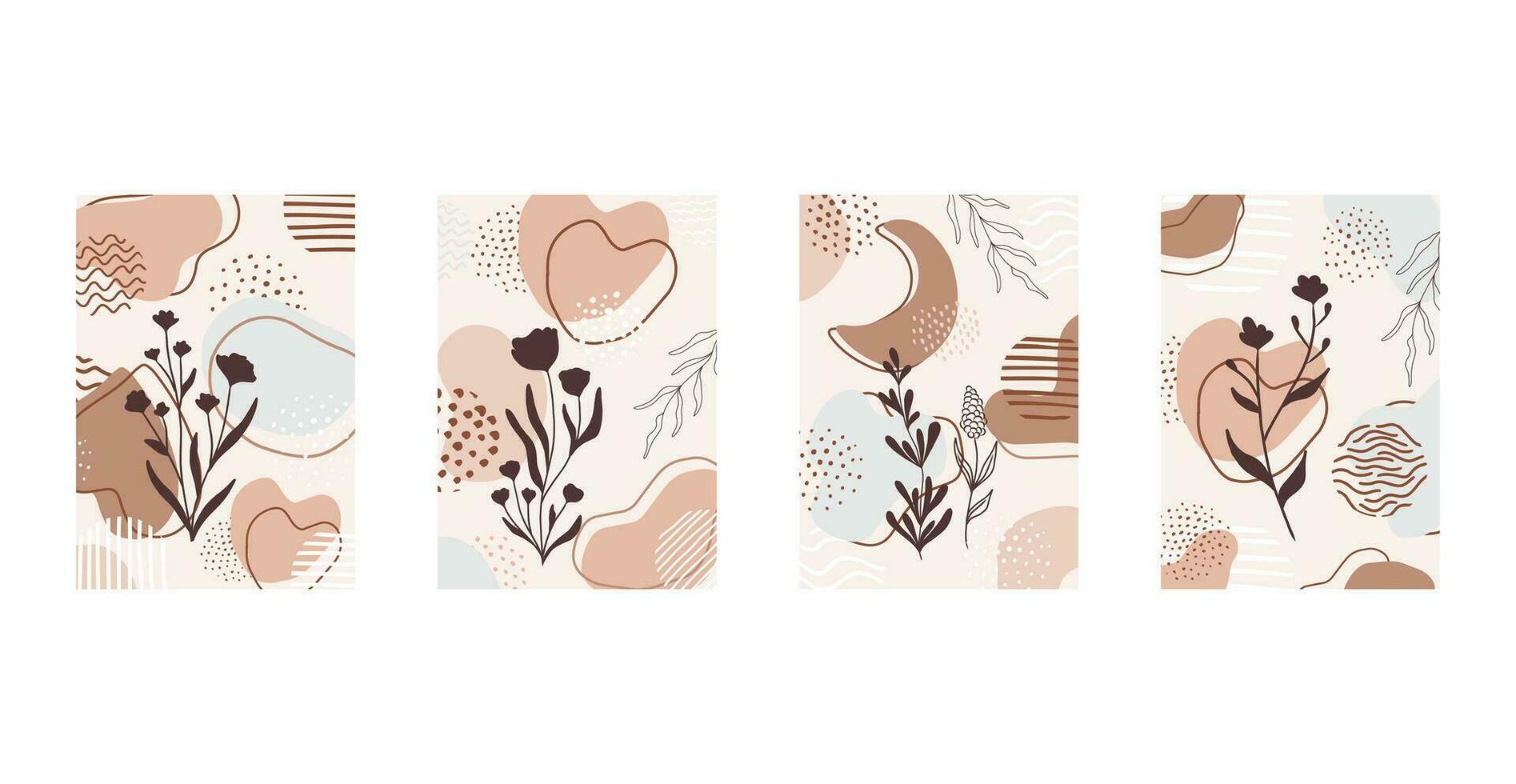 set composities met bladeren abstract en vormen, texturen. trendy collage voor design in een ecologische stijl. abstract plant art design om af te drukken, omslag, behang. vector