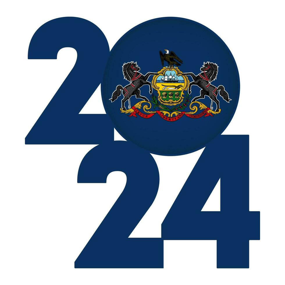 2024 banier met Pennsylvania staat vlag binnen. vector illustratie.