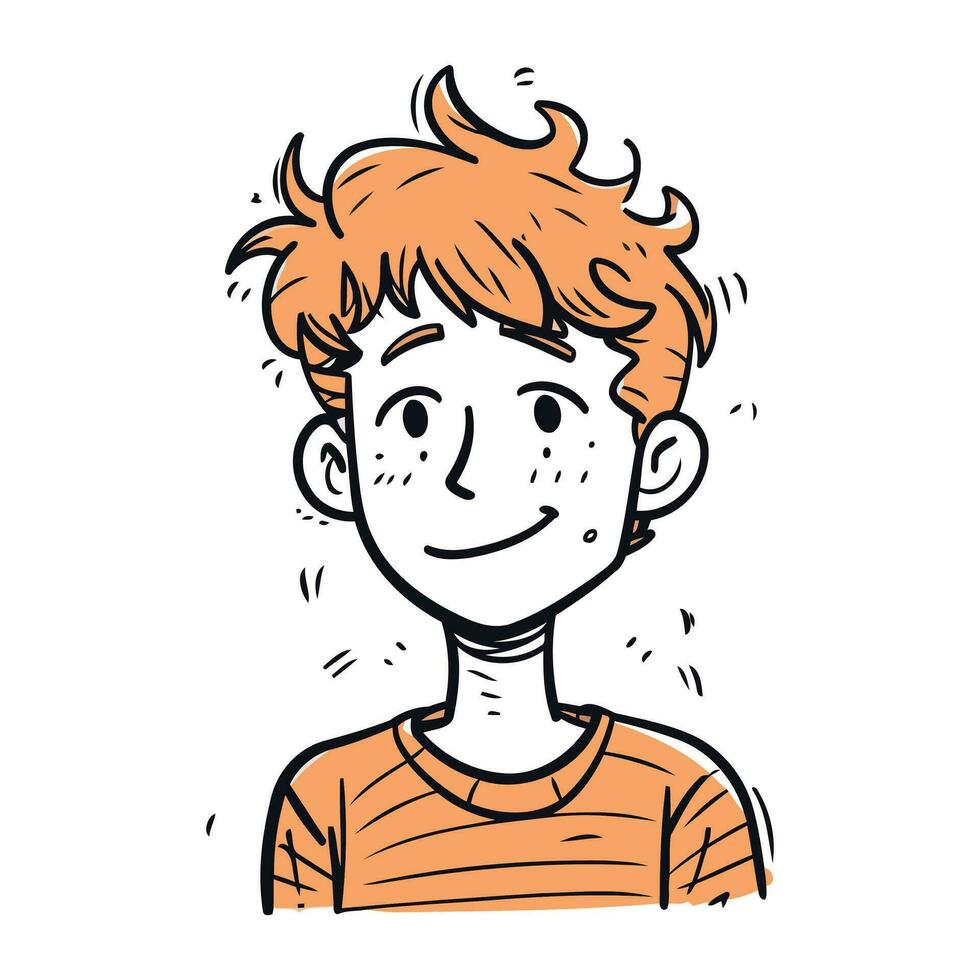 vector illustratie van een jongen met rood haar- en oranje t overhemd