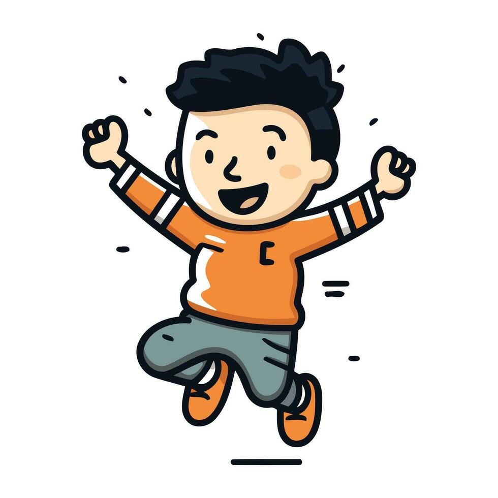 gelukkig jongen jumping in de lucht. vrolijk tekenfilm karakter vector illustratie.