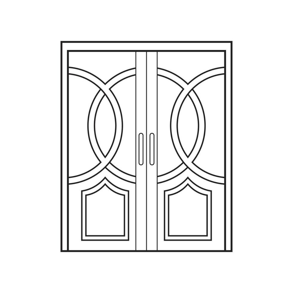 hand- getrokken kinderen tekening vector illustratie cirkel vormig glas dubbele deur geïsoleerd Aan wit achtergrond