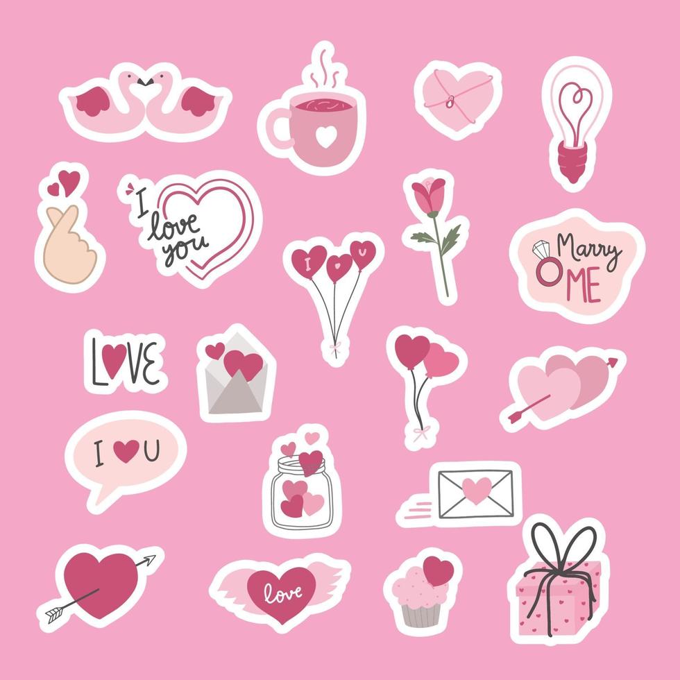 liefde pictogram element stickers set illustratie roze vector