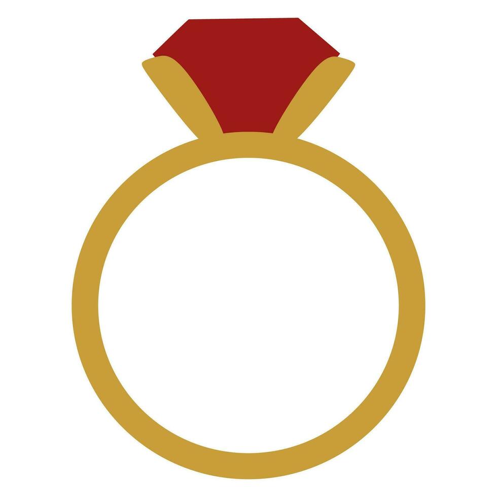 goud ring met rood edelsteen. verloving, huwelijk voorstel, bruiloft, valentijnsdag dag symbool, romantisch liefde attribuut. vector vlak stijl illustratie Aan wit achtergrond voor juwelier dag kaart, poster