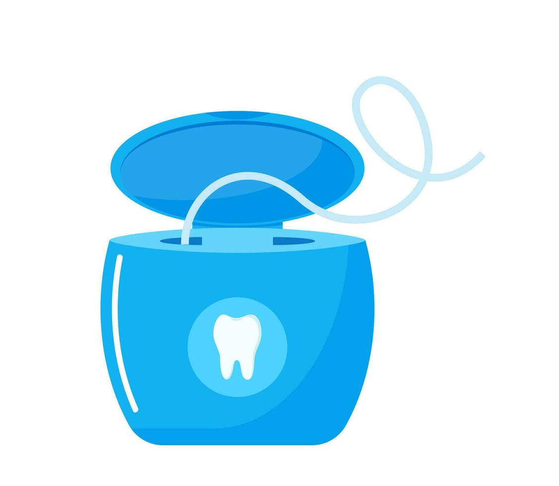 tandheelkundig flossen, medisch en tandheelkunde gezondheidszorg. draad van floss zijde naar schoon tussen de tanden na aan het eten. vector illustratie.