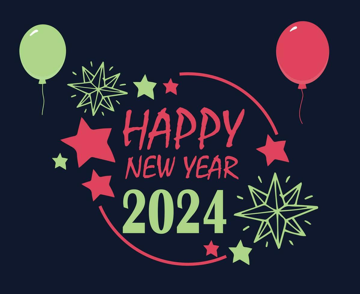 2024 gelukkig nieuw jaar abstract roze en groen ontwerp vakantie vector logo symbool illustratie met een blauw achtergrond