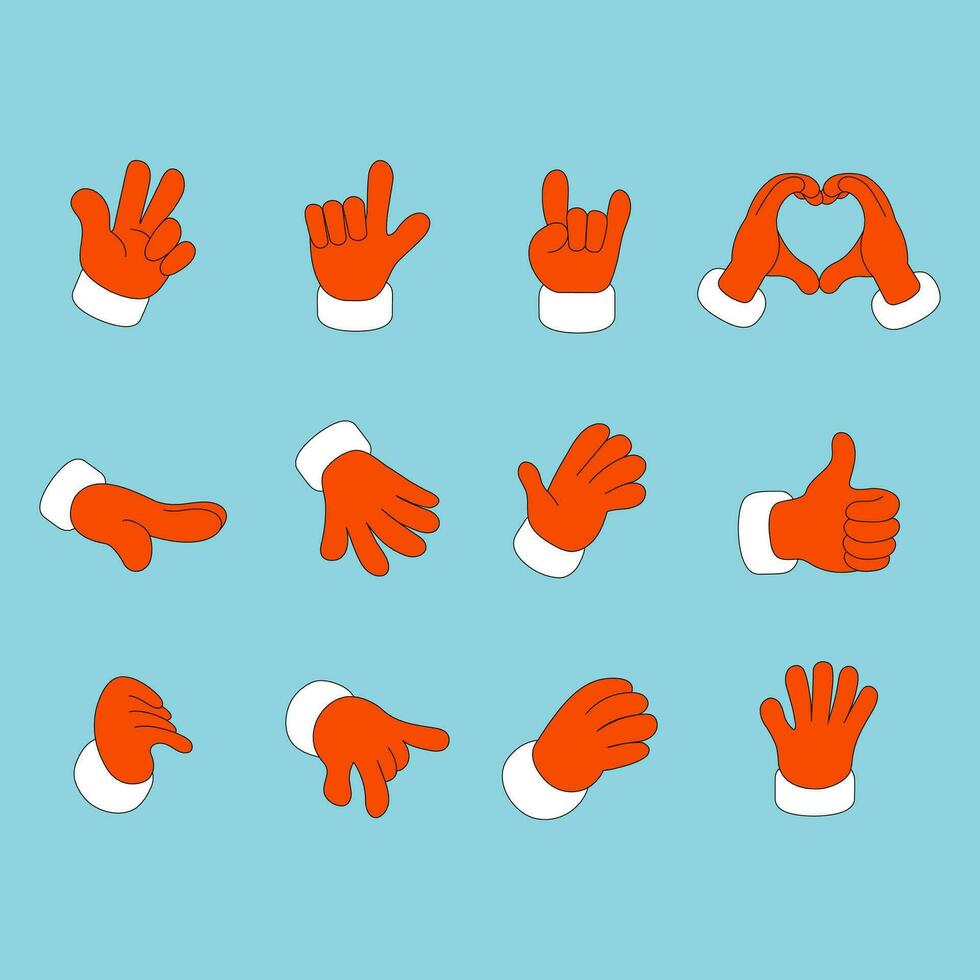 tekenfilm de kerstman claus handen emoji richten vingers. reeks van teken taal symbolen. Kerstmis karakter verschillend hand- gebaren. vector