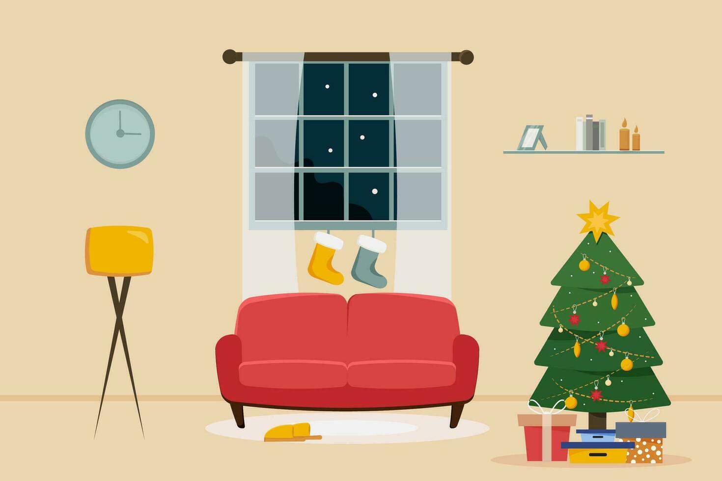 Kerstmis kamer interieur. vector