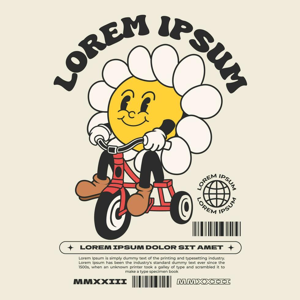 madeliefje bloem groovy karakter 90s ontwerp illustratie met slogan, retro tekenfilm karakter vector