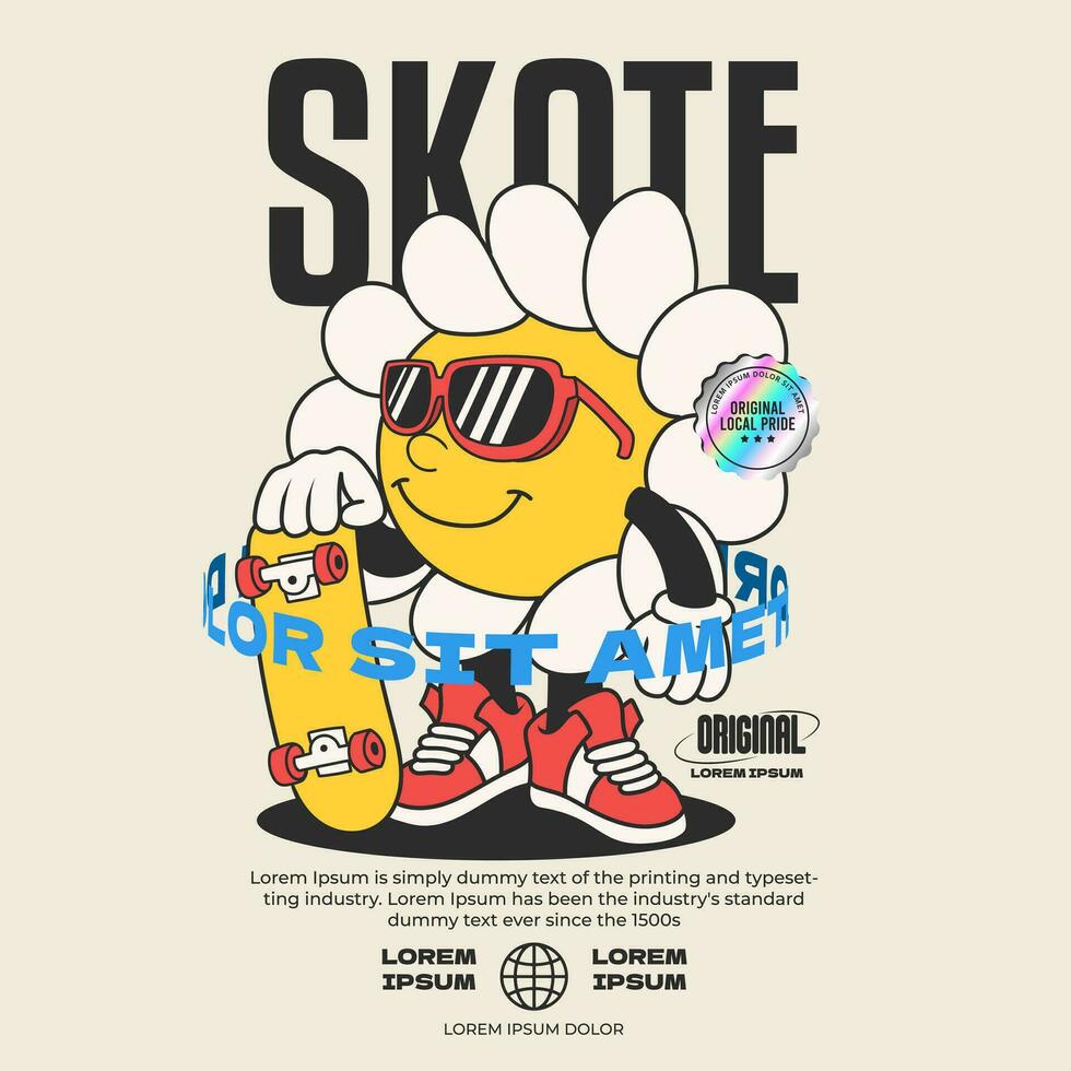 madeliefje bloem groovy karakter 90s ontwerp illustratie met slogan, retro tekenfilm karakter vector