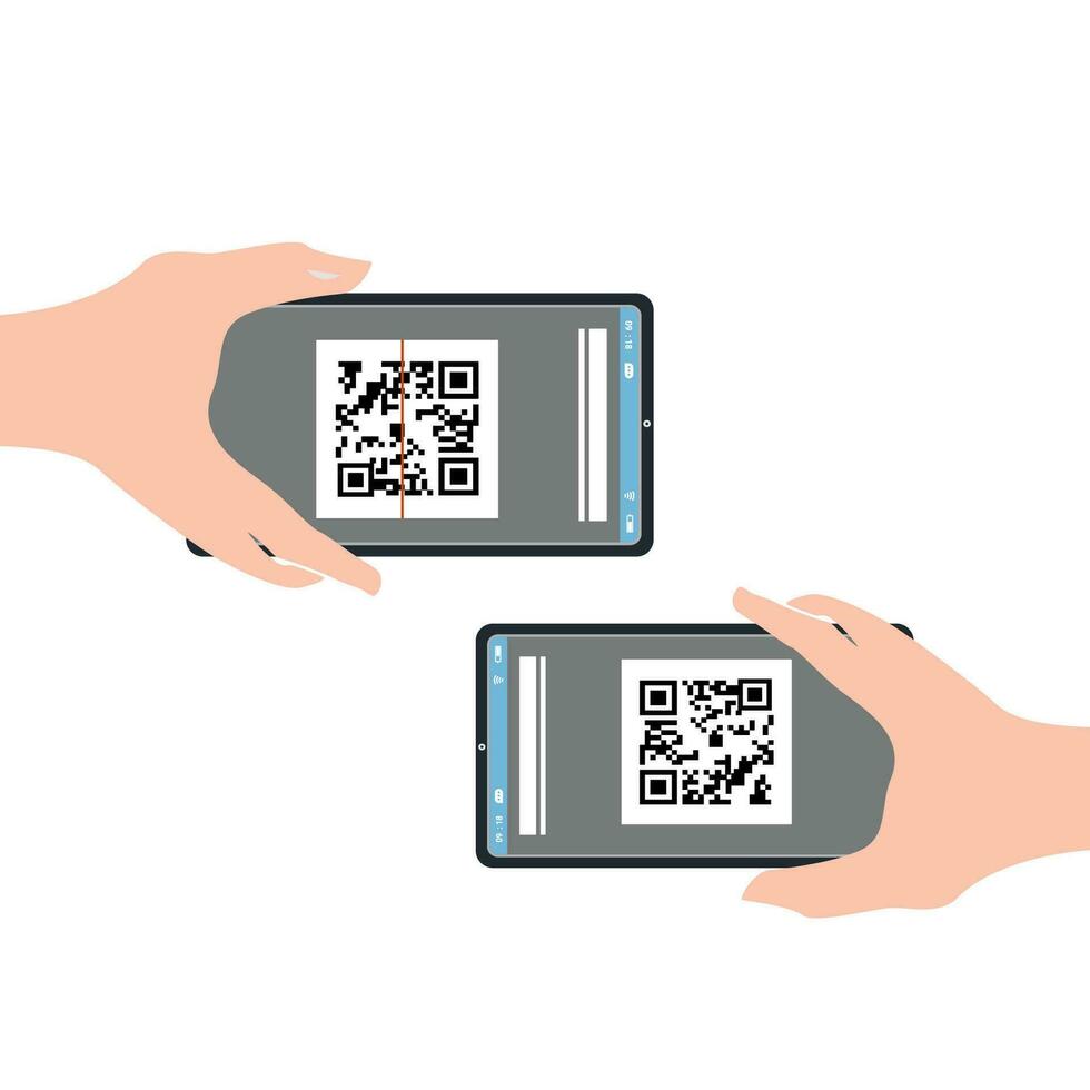 scannen streepjescode of contactloos betaling met mobiel telefoon via qr code scannen app grafisch ontwerp vector