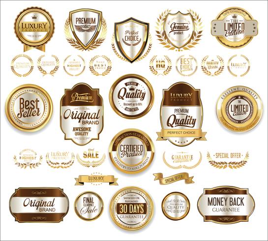 Luxe premium gouden insignes en labels vector