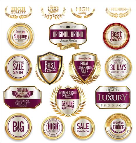 Luxe premium gouden insignes en labels vector