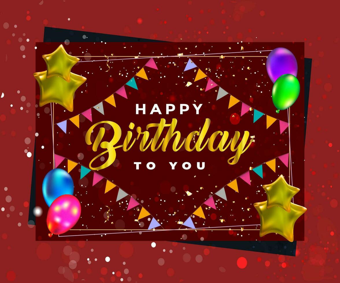 gelukkig verjaardag naar u tekst met ballon en confetti decoratie element voor geboorte dag viering groet kaart ontwerp. vector illustratie