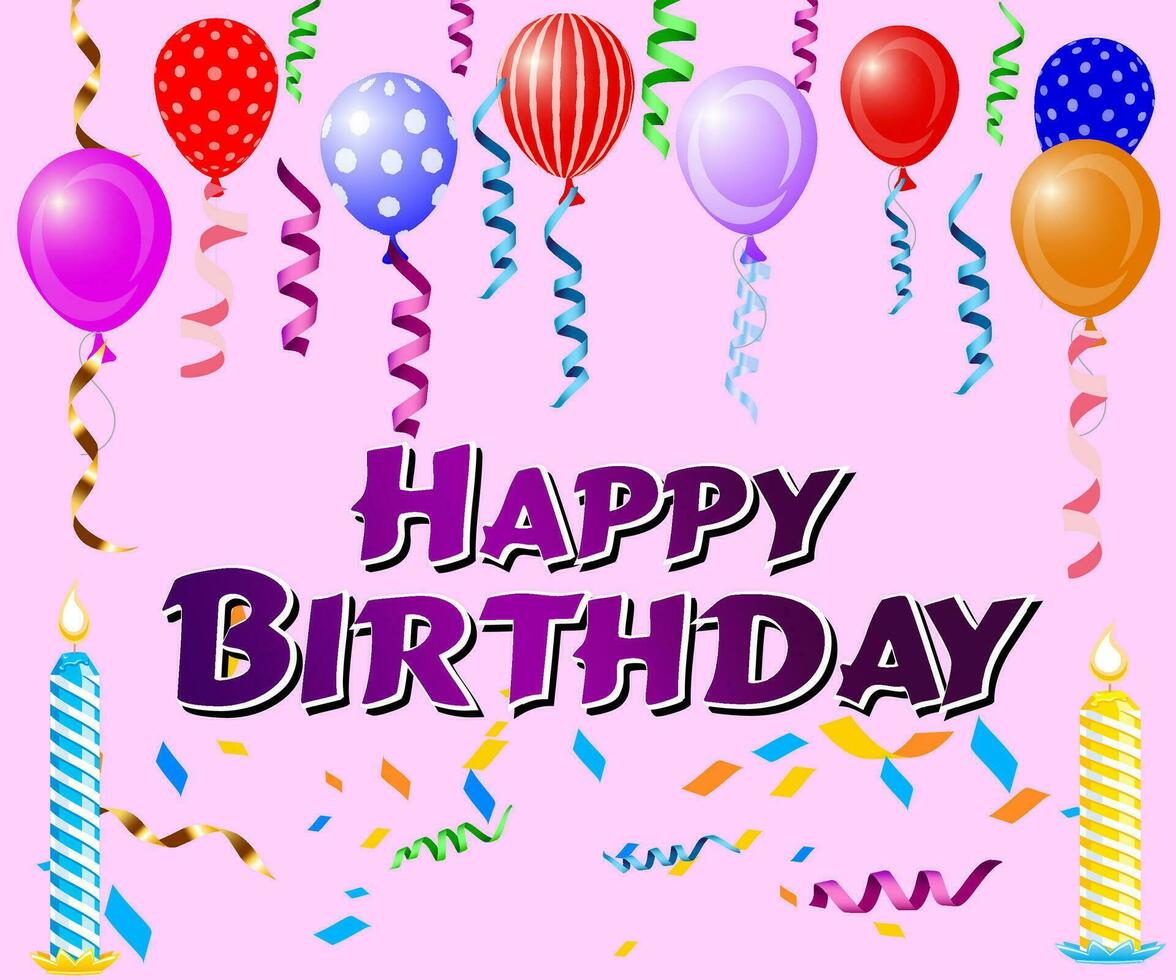 gelukkig verjaardag naar u tekst met ballon en confetti decoratie element voor geboorte dag viering groet kaart ontwerp. vector illustratie