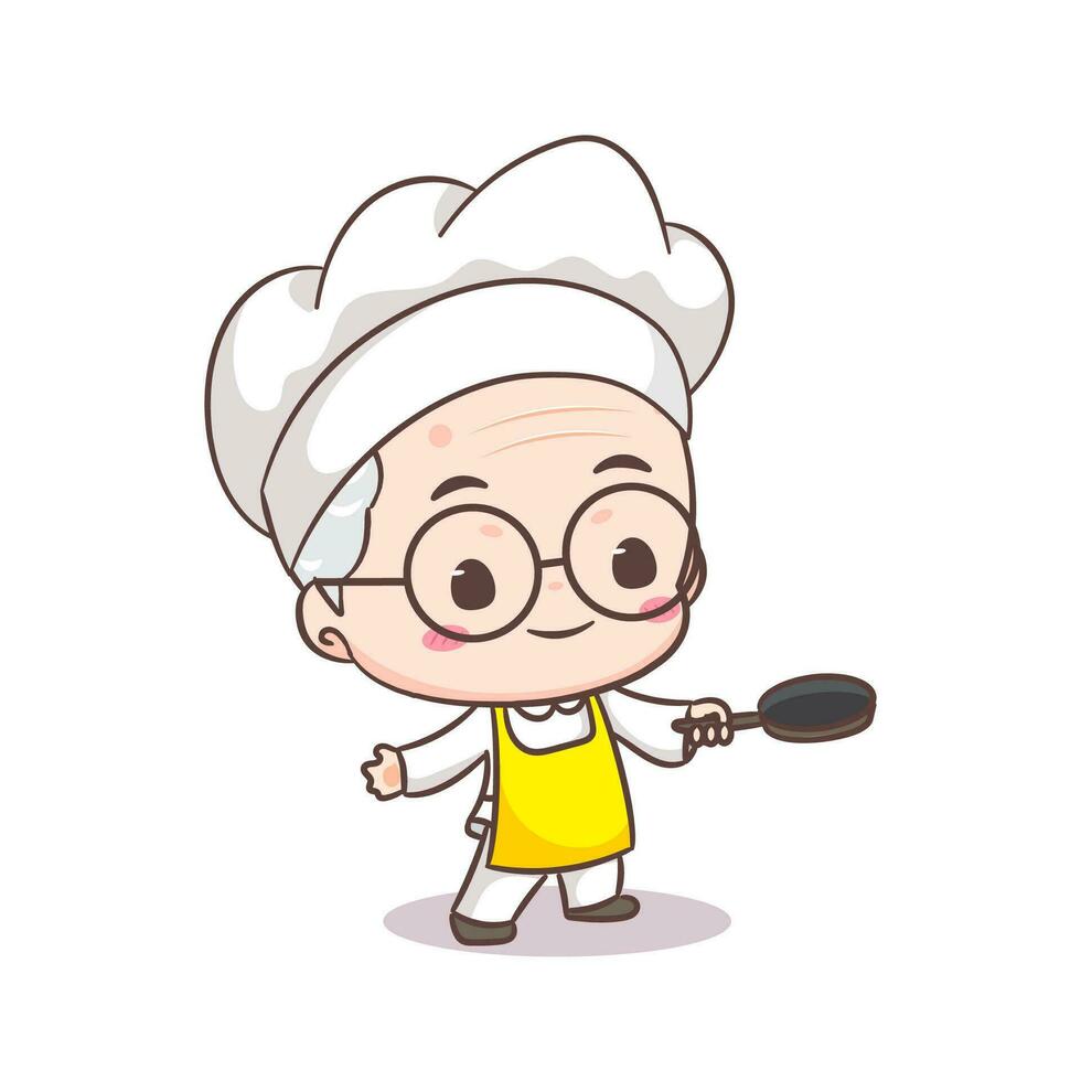 schattig opa chef tekenfilm. opa Koken logo vector kunst. mensen voedsel icoon concept. restaurant en eigengemaakt culinaire logo