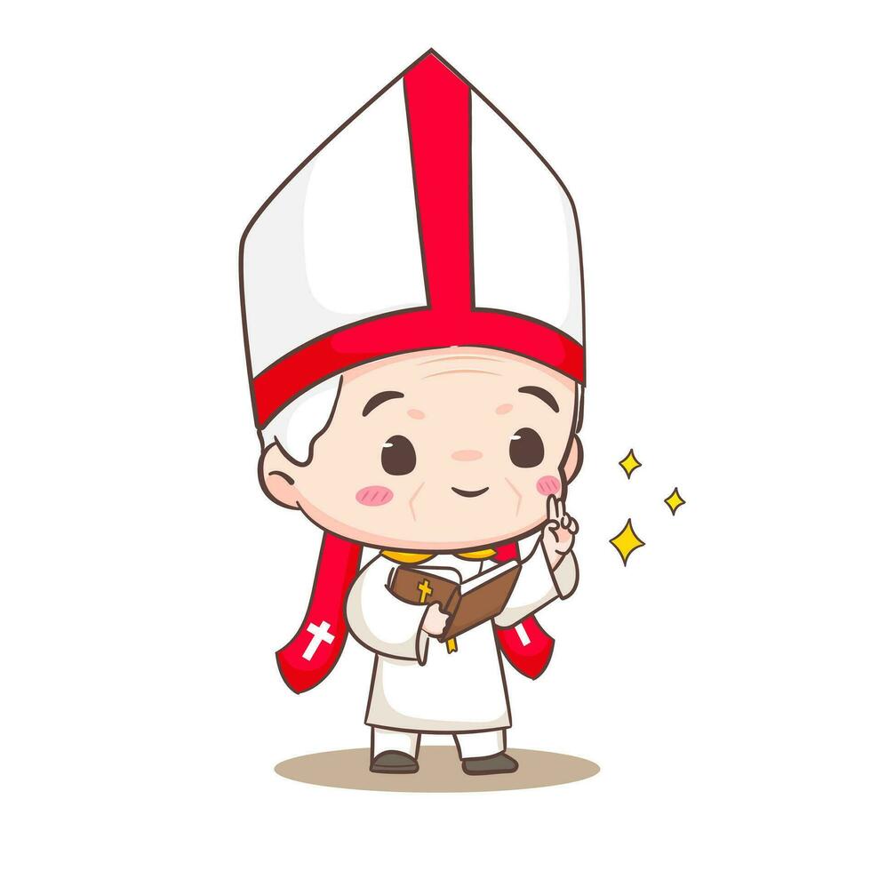 schattig paus tekenfilm karakter. gelukkig glimlachen Katholiek priester mascotte karakter. christen religie concept ontwerp. geïsoleerd wit achtergrond. vector kunst illustratie.