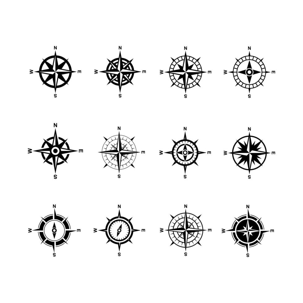 set collectie premium kompas vector zwart logo pictogram ontwerp