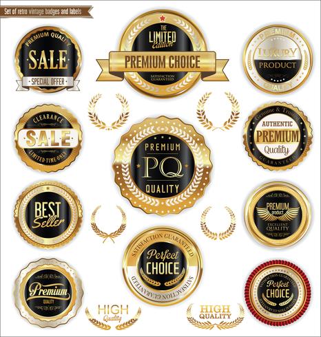 Luxe premium gouden insignes en labels vector