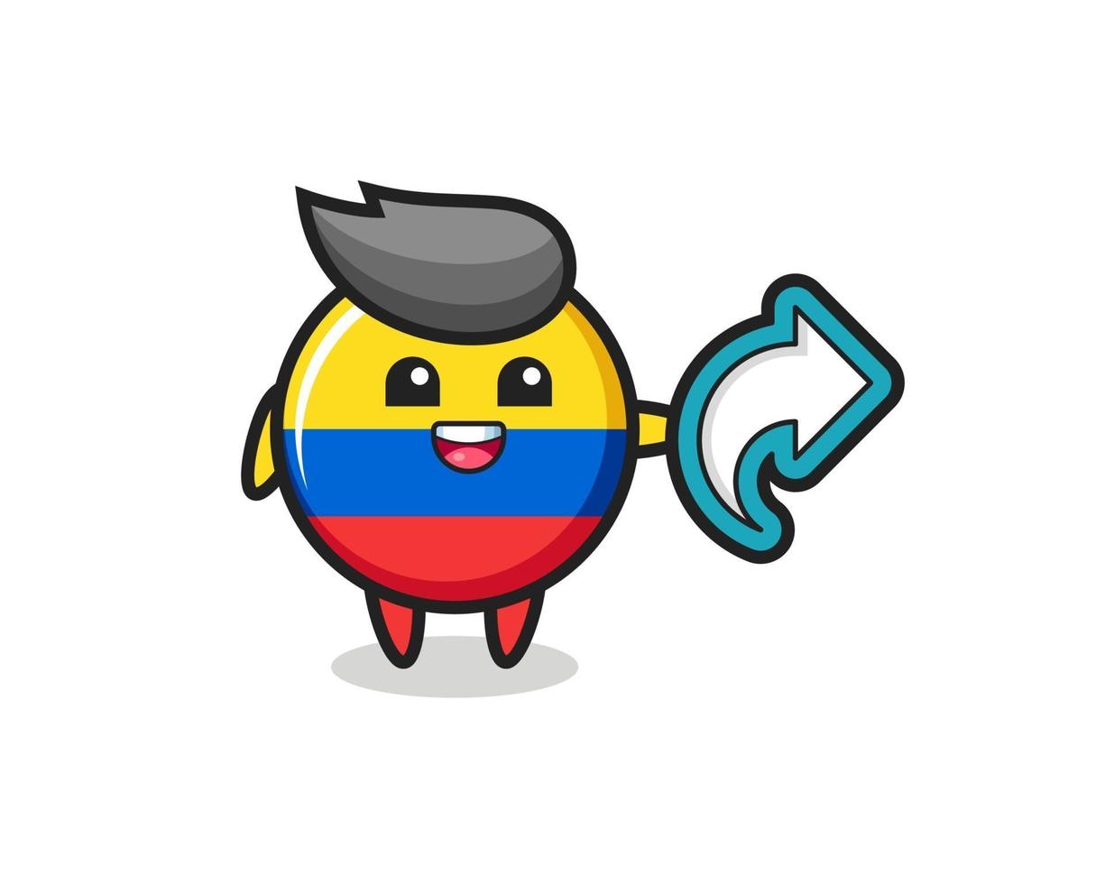 schattig colombia vlag-badge houd sociale media symbool voor delen vector