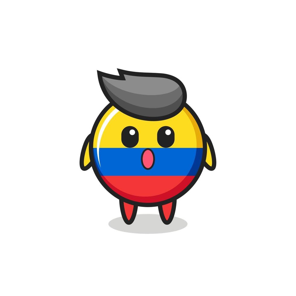 de verbaasde uitdrukking van de badge-cartoon met de vlag van Colombia vector