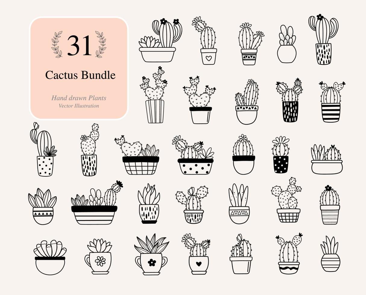 31 cactusbundelplanten. cactus met bloemenbestanden voor silhouette vector