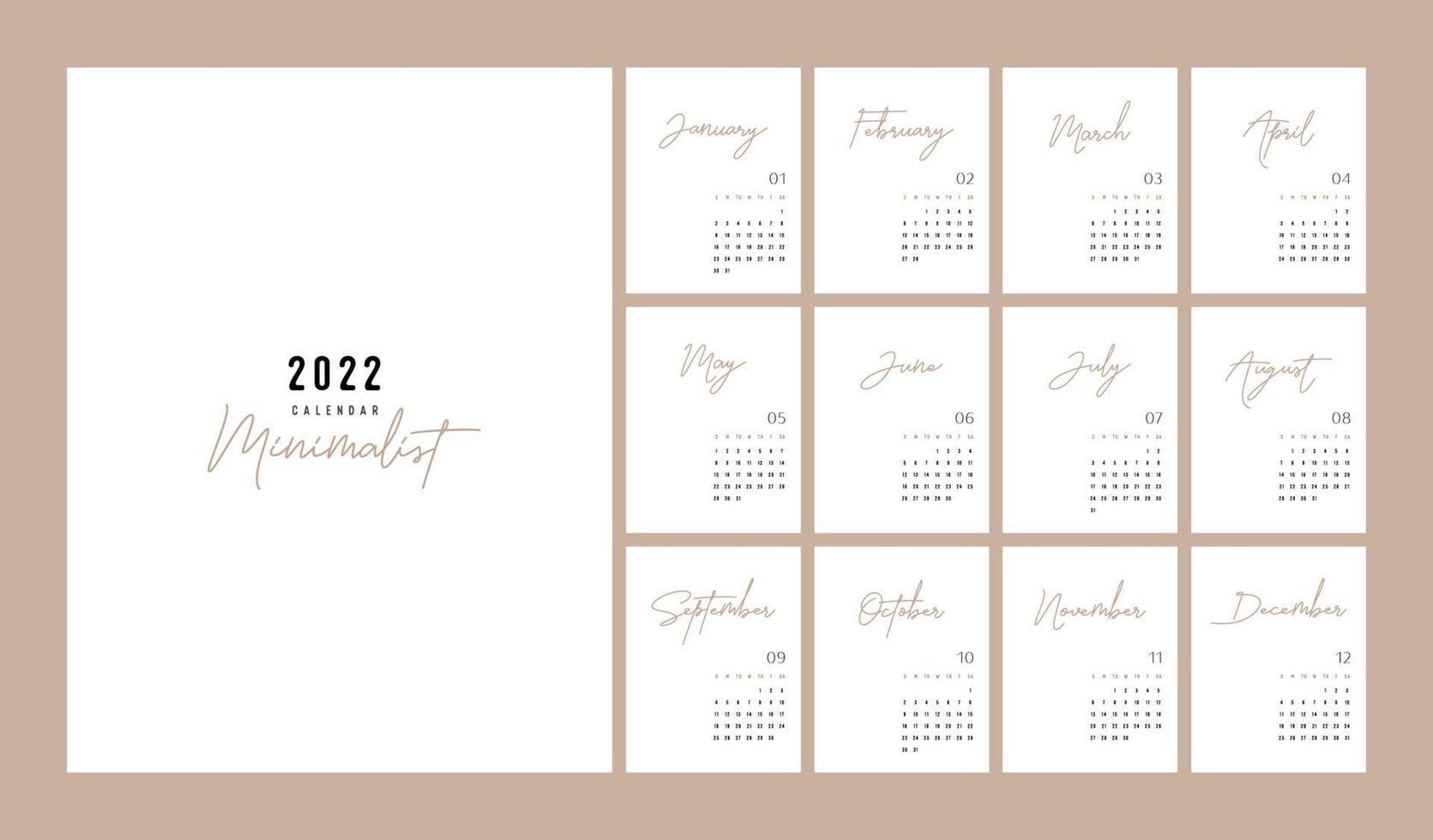 kalender 2022 trendy minimalistische stijl. minimale kalender vector