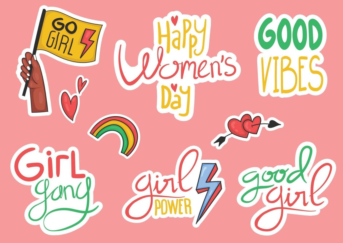 kleurrijke hand getrokken girl power stickers collectie vector