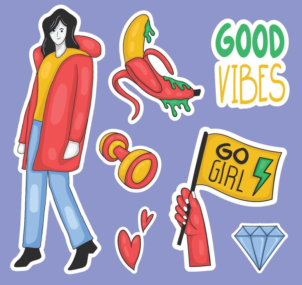 kleurrijke hand getrokken girl power stickers collectie vector