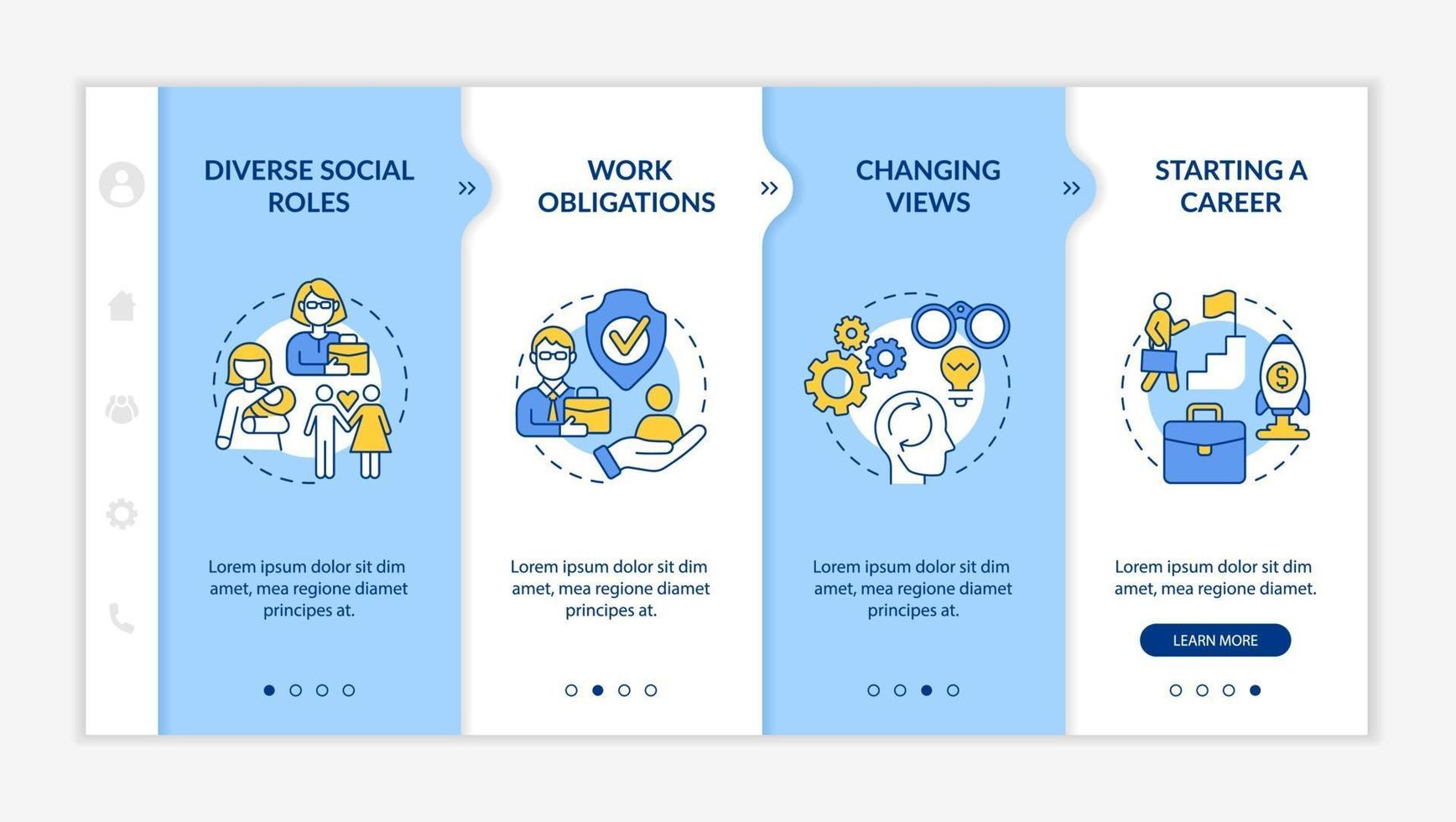 diverse sociale rollen onboarding vectorsjabloon vector