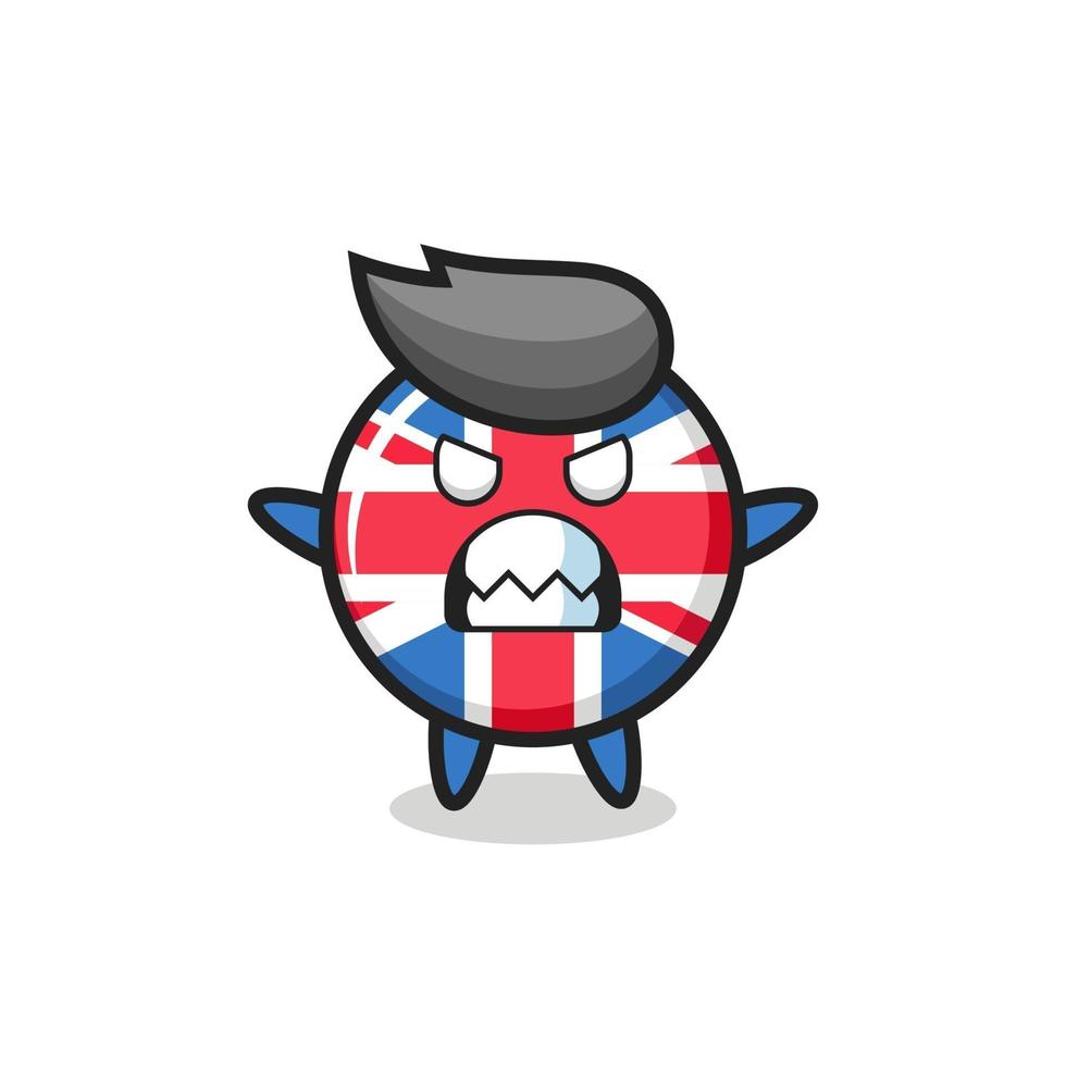 toornige uitdrukking van het mascottekarakter van het vlagbadge van het Verenigd Koninkrijk vector