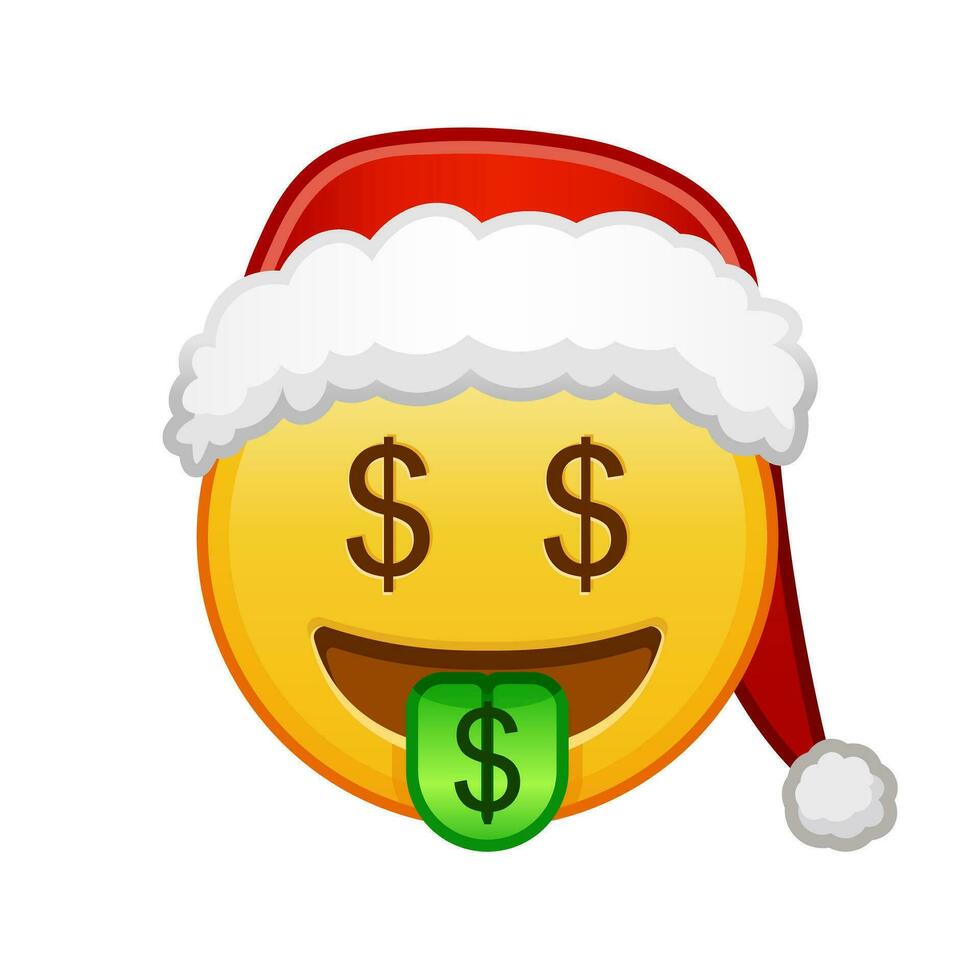 Kerstmis geld-mond gezicht groot grootte van geel emoji glimlach vector