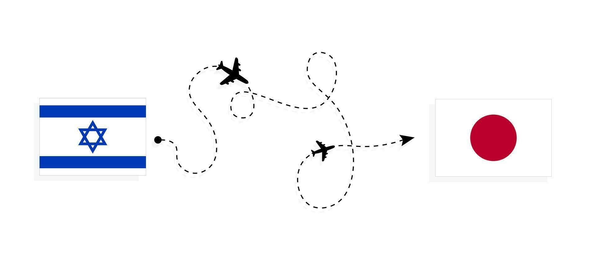 vlucht en reizen van Israël naar Japan door passagier vliegtuig reizen concept vector