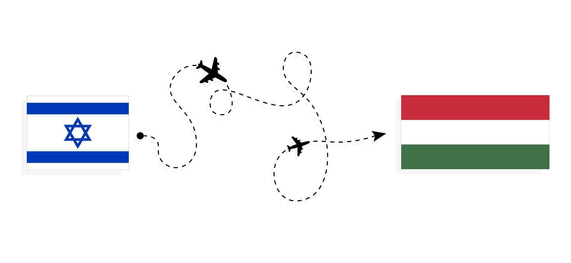 vlucht en reizen van Israël naar Hongarije door passagier vliegtuig reizen concept vector