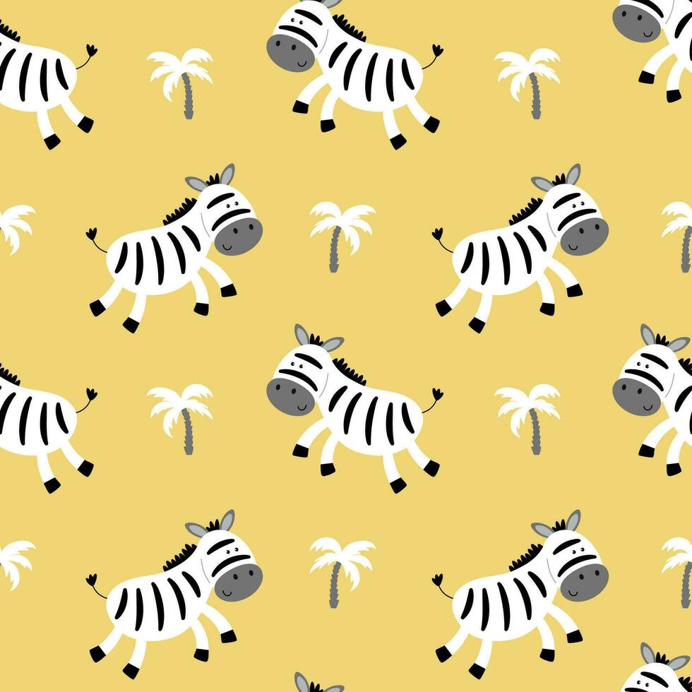 zebra's en palmen boom hand- getrokken. kleurrijk naadloos patroon met dieren. decoratief schattig behang, mooi zo voor afdrukken. vector