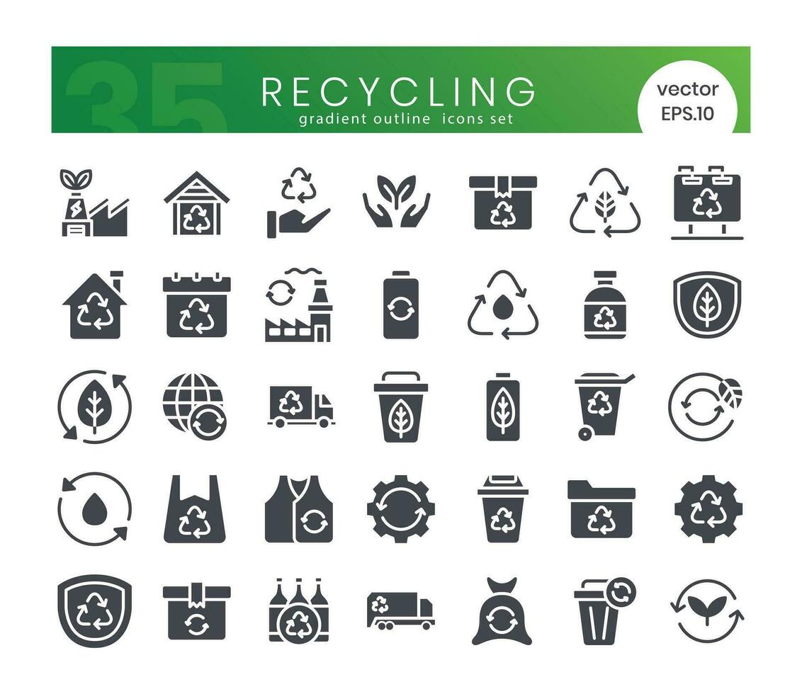 reeks van recycling pictogrammen. glyph stijl icoon bundel. vector illustratie