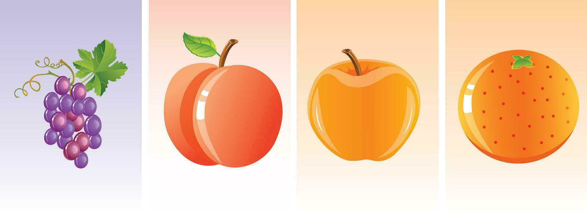 appels, druiven, sinaasappelen. vers fruit elagan kleur achtergrond, 3d vector icoon reeks