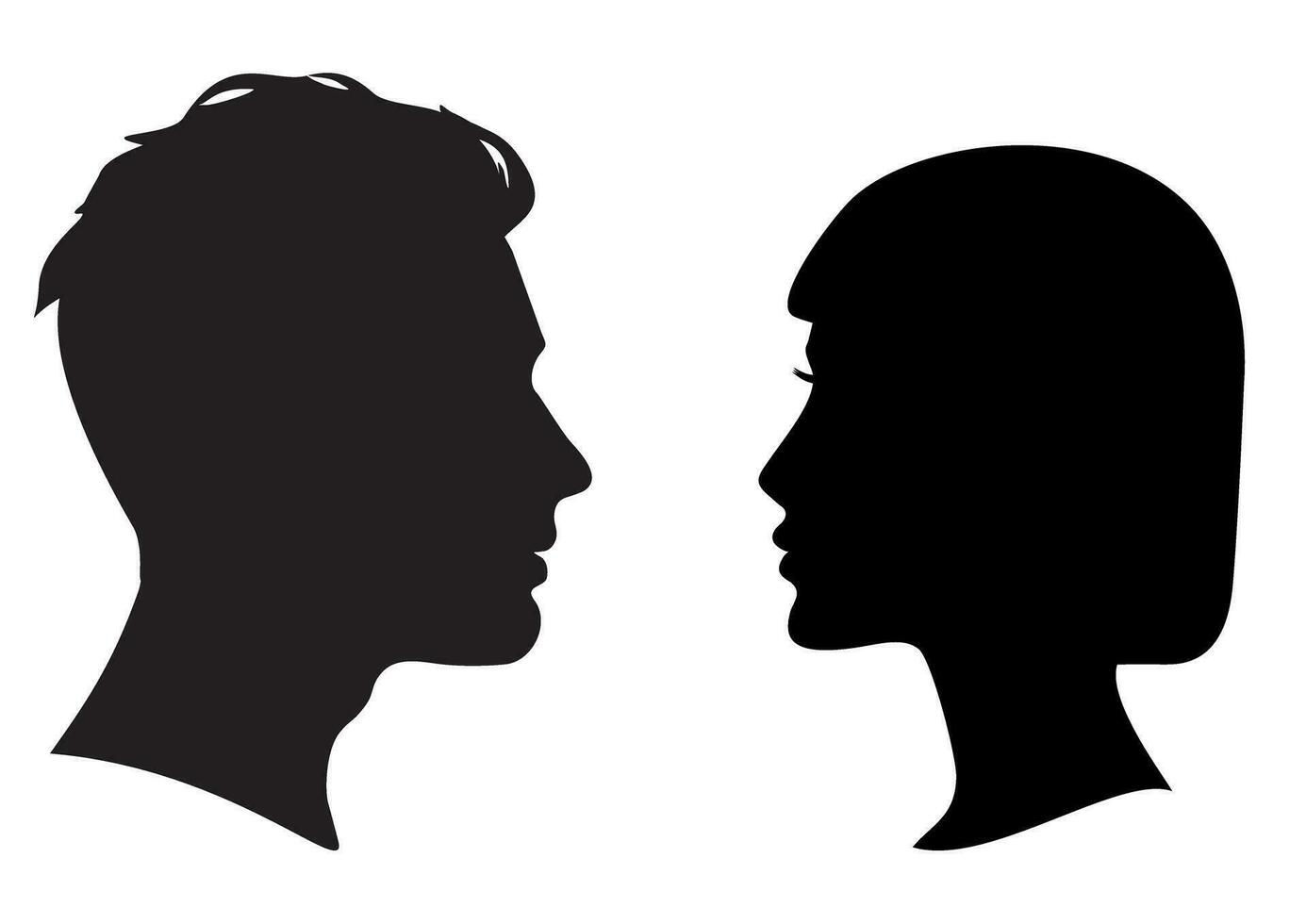Mens en vrouw gezicht naar gezicht silhouet. silhouet van een hoofd. Mens en vrouw hoofd in profiel. vector illustratie.