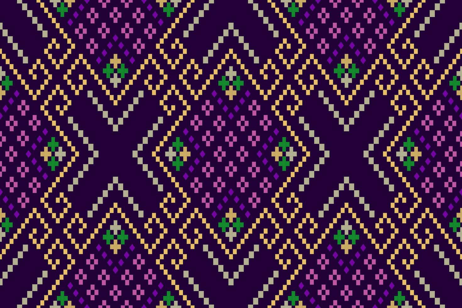 Purper kruis steek traditioneel etnisch patroon paisley bloem ikat achtergrond abstract aztec Afrikaanse Indonesisch Indisch naadloos patroon voor kleding stof afdrukken kleding jurk tapijt gordijnen en sarong vector