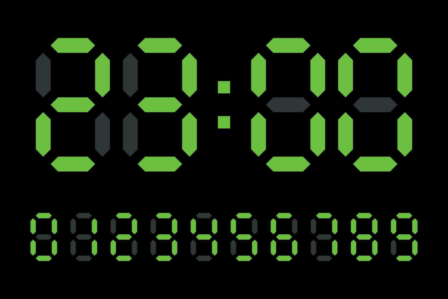 digitaal LED klok getallen elektronisch figuren vector Aan zwart achtergrond.